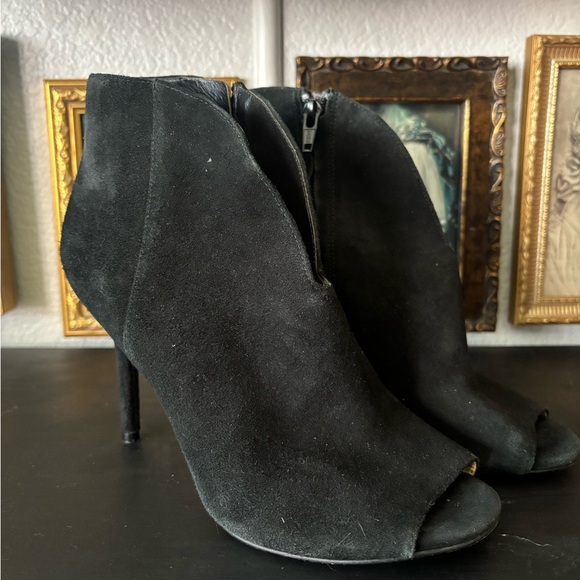 Black Peep-Toe Ankle Boots - Picture 6 of 10